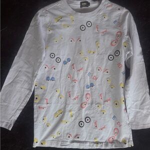 Fendi Kids White Long Sleeve Tee with Colorful Patterns
